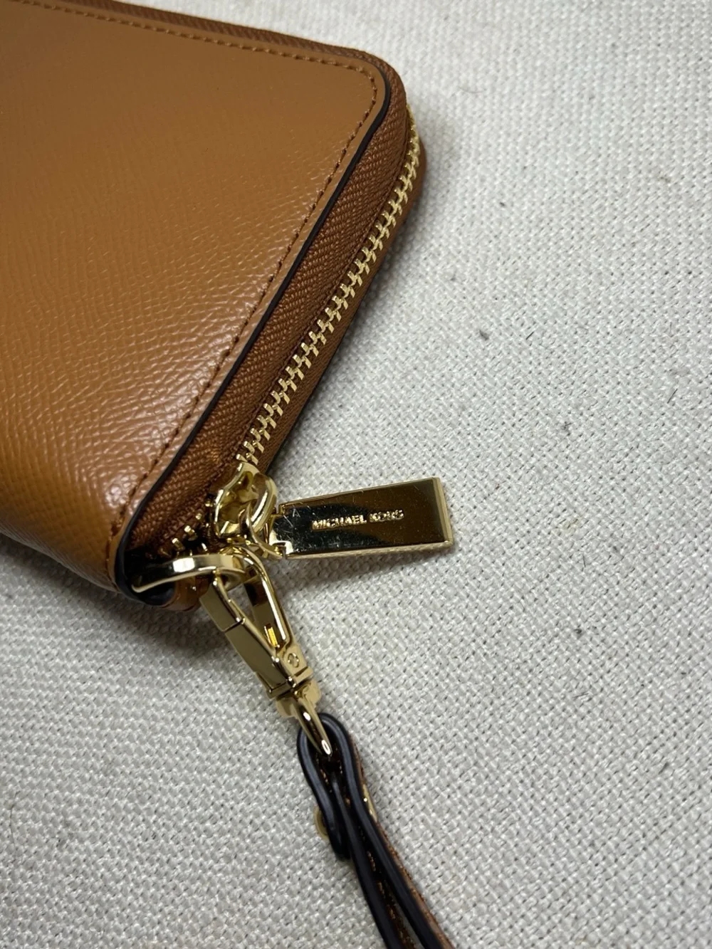 Michael Kors Cognac Saffiano Zip Wristlet